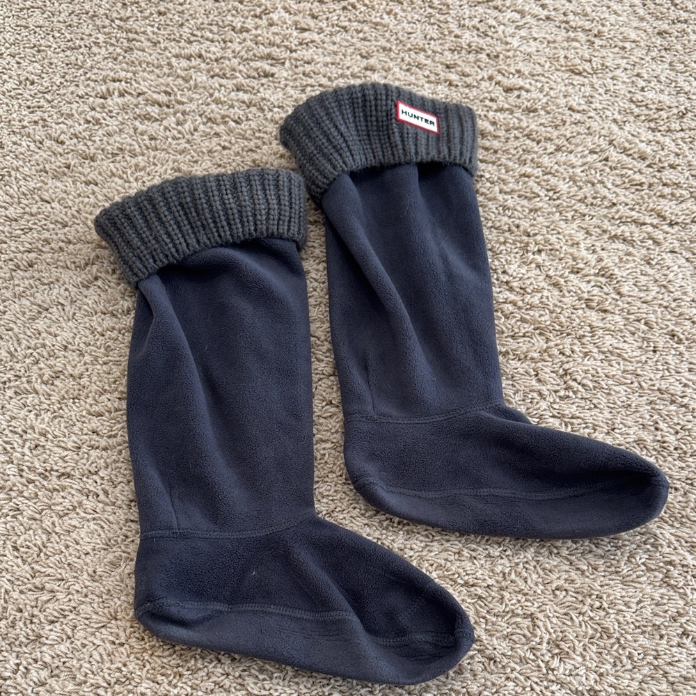 Hunter Charcoal Fleece Cardigan Stitch Tall Boot Liner Socks Womens sz  L (8-10)